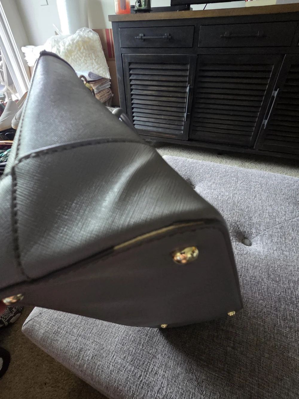 Anne Klein Gray Dome Satchel with Gold-Tone Hardware